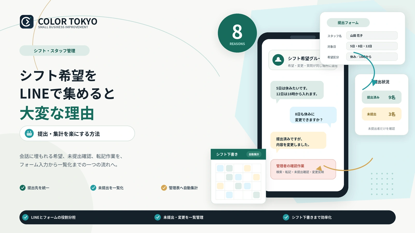 シフト希望をLINEで集めると大変な理由と提出・集計を楽にする方法
