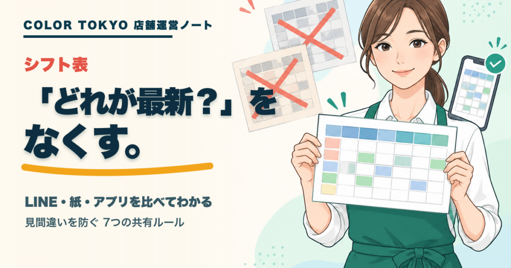 古いシフト表を整理し最新のシフト表を一つにまとめる店舗向け記事のアイキャッチ