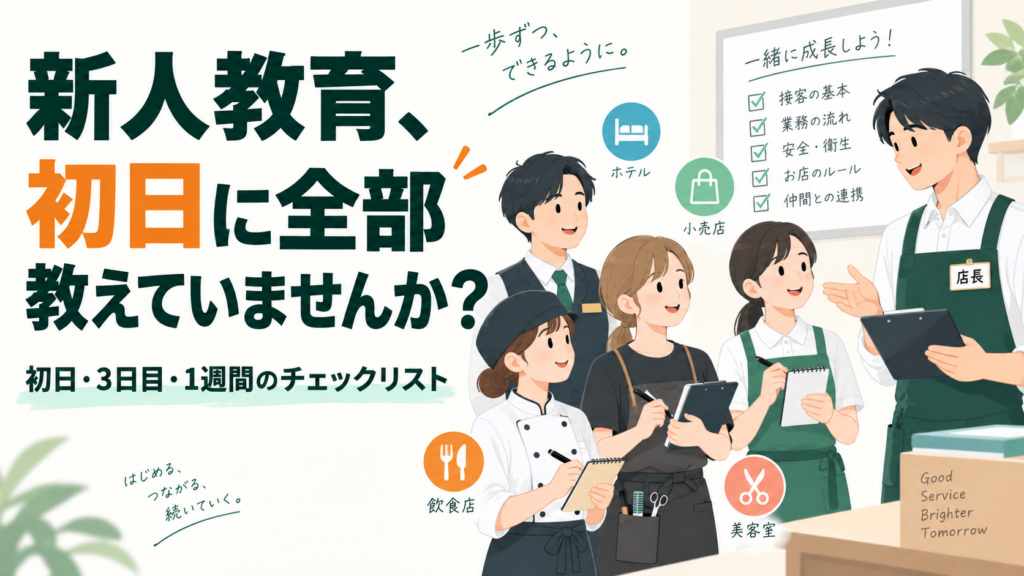 新人教育を初日に全部教えず1週間で進める店舗向け記事のアイキャッチ