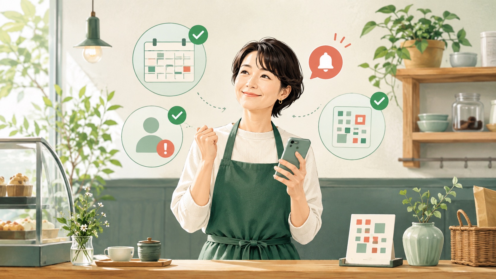 シフト作成・急な欠員対応・口コミ案内をスマートフォンで整理する店舗責任者
